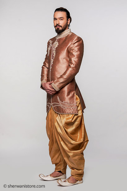 Indo Western with Trouser Men Onion Pink Banarasi Silk Embroidered