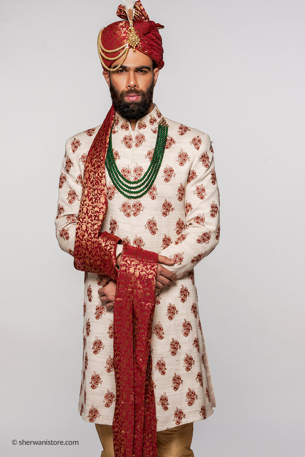 Wedding Sherwani with Kurta Churidar Pajama Juti Turban Stole Kalgi ...