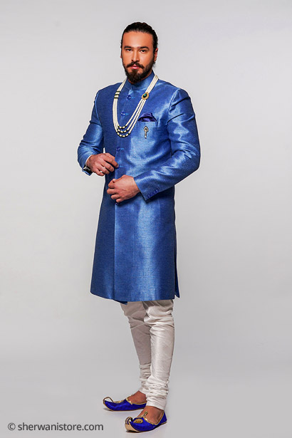 Wedding Achkan Sherwani with Kurta Churidar Pajama Juti Banarasi Jute Fabric